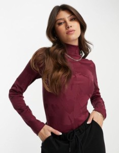 ナイキ レディース シャツ トップス Nike tech high neck bodysuit in burgundy Burgundy