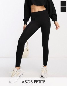 エイソス レディース レギンス ボトムス ASOS DESIGN Petite 2 pack leggings in black Black