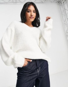 エイソス レディース カーディガン アウター ASOS DESIGN longline sweater with v neck in brushed yarn in cream Cream