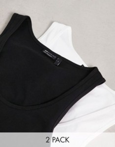 エイソス メンズ タンクトップ トップス ASOS DESIGN 2 pack tank top with scoop neck in black and white Multi