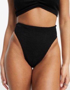 エイソス レディース ボトムスのみ 水着 ASOS DESIGN Amy mix and match crinkle high leg high waist bikini bottom in black Black