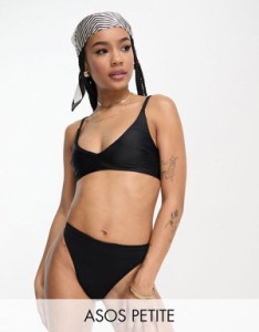 エイソス レディース ボトムスのみ 水着 ASOS DESIGN Petite mix and match high leg high waist thong bikini bottom in black Black