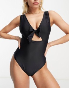 エイソス レディース 上下セット 水着 ASOS DESIGN Fuller Bust cut out swimsuit with tie detail in black Black