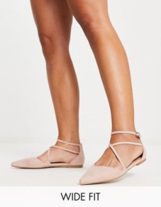 エイソス レディース パンプス シューズ ASOS DESIGN Wide Fit Larna pointed ballet flats in beige BEIGE