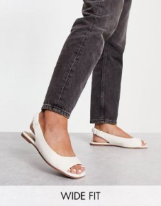 エイソス レディース パンプス シューズ ASOS DESIGN Wide Fit Lemonade peep toe ballet flats in white WHITE