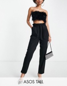 エイソス レディース カジュアルパンツ ボトムス ASOS DESIGN Tall ponte peg pants with paperbag tie waist in black Black