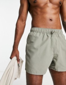 エイソス メンズ ハーフパンツ・ショーツ 水着 ASOS DESIGN swim shorts in short length with toggle waistband in light khaki Vetiver