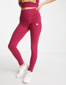 アディダス レディース レギンス ボトムス adidas Originals 'Preppy Varsity' leggings in burgundy Burgundy