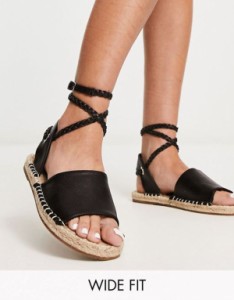 エイソス レディース サンダル シューズ ASOS DESIGN Wide Fit Jelly rope tie espadrilles sandals in black Black