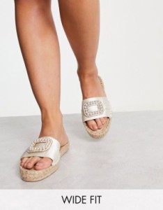 エイソス レディース サンダル シューズ ASOS DESIGN Wide Fit Jenna pearl espadrille sandal in ivory IVORY