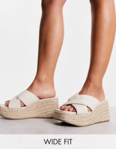 エイソス レディース パンプス シューズ ASOS DESIGN Wide Fit Teddy 2 cross strap wedges in natural fabrication Natural fabrication