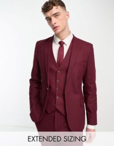エイソス メンズ ジャケット・ブルゾン アウター ASOS DESIGN super skinny linen mix suit jacket in burgundy Burgundy