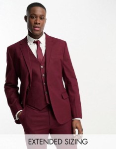 エイソス メンズ ジャケット・ブルゾン アウター ASOS DESIGN slim linen mix suit jacket in burgundy Burgundy