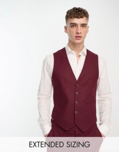 エイソス メンズ ベスト トップス ASOS DESIGN skinny linen mix vest in burgundy Burgundy