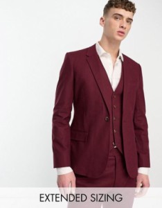 エイソス メンズ ジャケット・ブルゾン アウター ASOS DESIGN skinny linen mix suit jacket in burgundy Burgundy