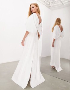 エイソス レディース ワンピース トップス ASOS DESIGN Dahlia crepe bow back maxi wedding dress in ivory Ivory