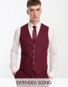 エイソス メンズ ベスト トップス ASOS DESIGN super skinny linen mix vest in burgundy Burgundy