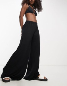 エイソス レディース カジュアルパンツ ボトムス ASOS DESIGN jersey palazzo beach pants in black Black