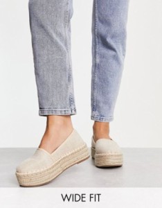 エイソス レディース スリッポン・ローファー シューズ ASOS DESIGN Wide fit Journal flatform espadrilles in cream CREAM