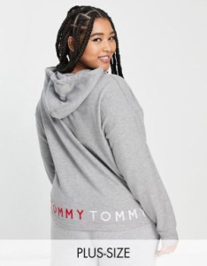 トミー ヒルフィガー レディース パーカー・スウェット アウター Tommy Hilfiger Curve embroidered lounge hoodie in medium gray heath