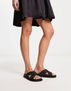 エイソス レディース サンダル シューズ ASOS DESIGN Fixation cross strap jelly flat sandals in black Black