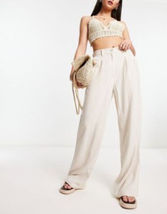 エイソス レディース カジュアルパンツ ボトムス ASOS DESIGN linen dad pants in stone Stone