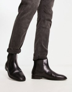 エイソス メンズ ブーツ・レインブーツ シューズ ASOS DESIGN chelsea boots in black leather Black