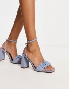 エイソス レディース サンダル シューズ ASOS DESIGN Halo ruched detail mid heeled sandals in blue Cornflower blue