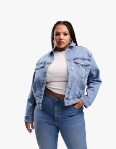 エイソス レディース ジャケット・ブルゾン アウター ASOS DESIGN Curve western denim jacket in midwash blue Mid blue