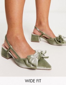 エイソス レディース パンプス シューズ ASOS DESIGN Wide Fit Saidi bow slingback mid heeled shoes in sage velvet SAGE VELVET