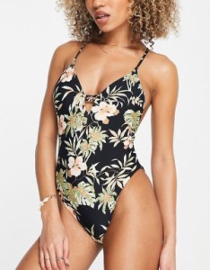 ボルコム レディース 上下セット 水着 Volcom for the tide swimsuit in black Black