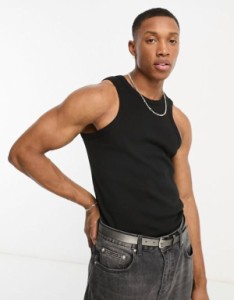 エイソス メンズ タンクトップ トップス ASOS DESIGN muscle fit rib racer tank top in black Black