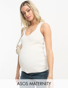 エイソス レディース タンクトップ トップス ASOS DESIGN Maternity knit v neck tank top in cream Cream