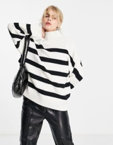 エイソス レディース ニット・セーター アウター ASOS DESIGN high neck sweater in stripe in black and cream Cream / Black