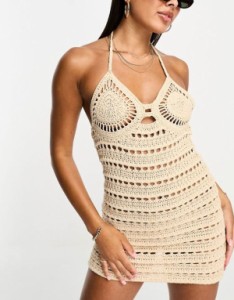 エイソス レディース ワンピース トップス ASOS DESIGN crochet mini dress in cream Cream