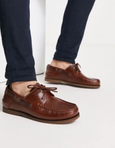 トミー ヒルフィガー メンズ デッキシューズ シューズ Tommy Hilfiger leather boat shoe in brown Carob Chocolate