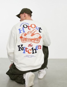 エイソス メンズ パーカー・スウェット アウター ASOS DESIGN oversized sweatshirt in off white with cartoon sandwich back print Mar