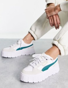 プーマ レディース スニーカー シューズ Puma Mayze Stack cord detail sneakers in white and varsity green MID GREEN