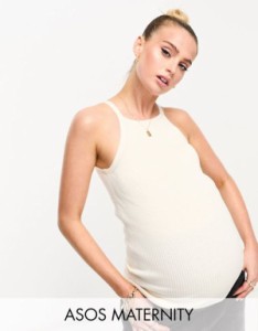 エイソス レディース タンクトップ トップス ASOS DESIGN Maternity tank top with high square neck in cream Cream