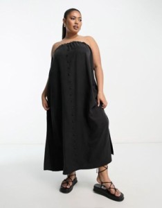 エイソス レディース ワンピース トップス ASOS DESIGN Curve multiway button through midi smock cami dress in black Black