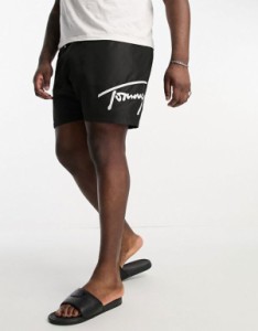 トミー ヒルフィガー メンズ ハーフパンツ・ショーツ 水着 Tommy Hilfiger Big & Tall medium drawstring swim shorts in black Black