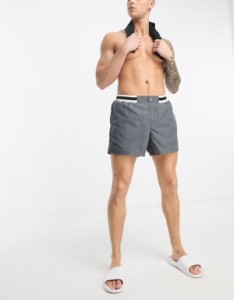 エイソス メンズ ハーフパンツ・ショーツ 水着 ASOS DESIGN swim shorts in mid length with smart styling in charcoal Iron Charcoal