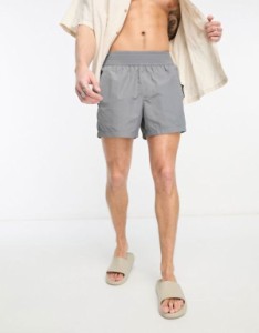 エイソス メンズ ハーフパンツ・ショーツ 水着 ASOS DESIGN swim shorts in short length with thick waistband in charcoal Poppy Seed