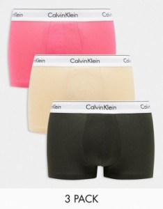 カルバンクライン メンズ トランクス アンダーウェア Calvin Klein Modern Cotton 3-pack stretch trunks in multi Pink/Beige/Black