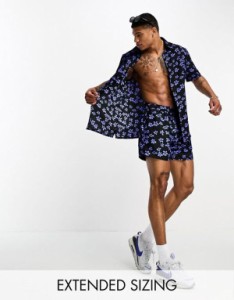 エイソス メンズ ハーフパンツ・ショーツ 水着 ASOS DESIGN swim shorts in short length with blue floral print - part of a set Multi