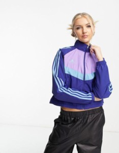 アディダス レディース ジャケット・ブルゾン アウター adidas Sportswear House Of Tiro 3 stripe track jacket in navy and purple NAV