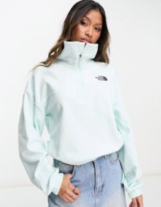 ノースフェイス レディース パーカー・スウェット アウター The North Face Glacier wide neck boxy 1/4 zip fleece in light blue Exclu