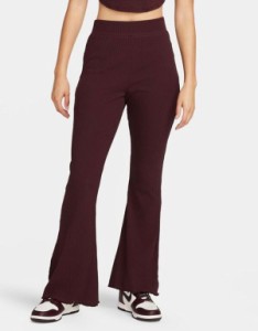 ナイキ レディース カジュアルパンツ ボトムス Nike Road To Wellness ribbed jersey wide leg pants in burgundy Burgundy