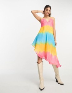 エイソス レディース ワンピース トップス ASOS DESIGN asymmetric hem soft sundress with open back in multi colored ombre Ombre