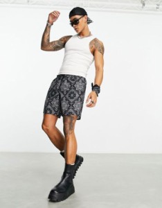 エイソス メンズ ハーフパンツ・ショーツ 水着 ASOS DESIGN swim shorts in mid length in bandana print Multi